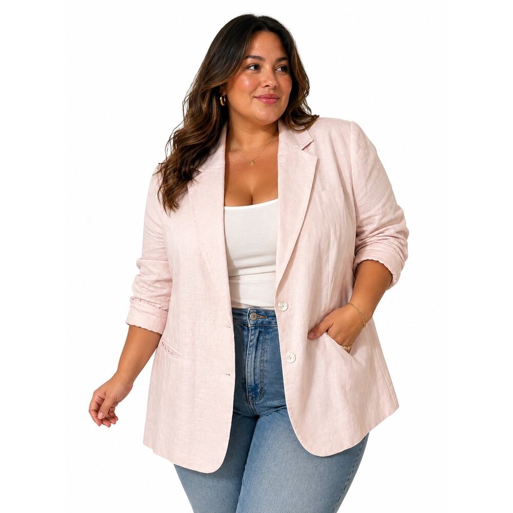 Vintage Jennifer Moore Plus Size 18 Pale Pink Linen Blazer Jacket career work